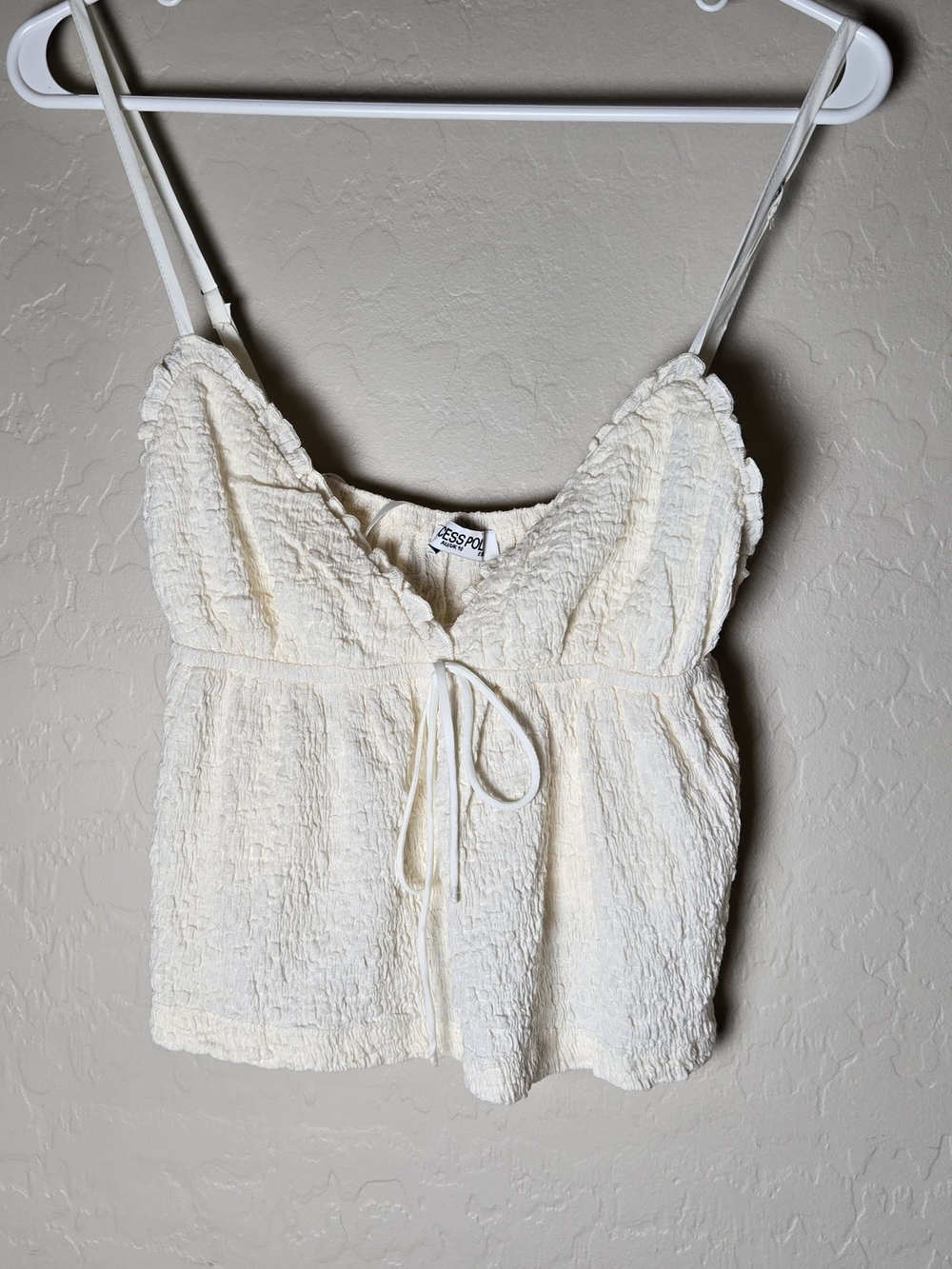 Princess Polly Y2K Babydoll Ivory Textured Tie-Front Camisole Size 6